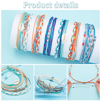 6 Sets 6 Style Natural Shell Braided Bead Bracelets Set BJEW-PH0004-18-1