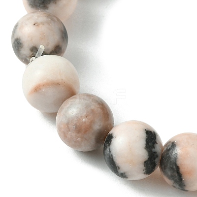 Natural Pink Zebra Jasper Round Beaded Stretch Bracelet BJEW-JB09792-1