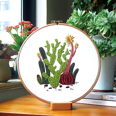 Cactus Pattern DIY Embroidery Starter Kits DIY-P077-093-1