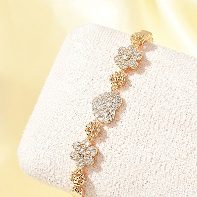 Brass Micro Pave Cubic Zirconia Link Chain Bracelets KK-R217-40G-1