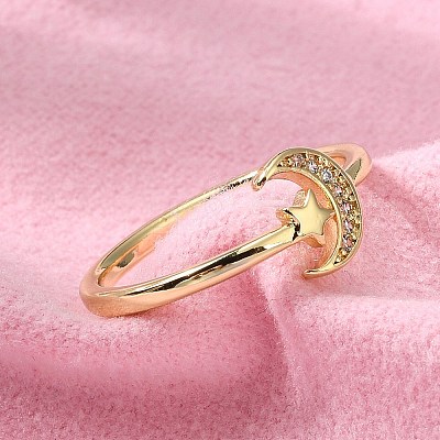 Adjustable Brass Micro Pave Clear Cubic Zirconia Cuff Rings ZIRC-Z002-09G-1