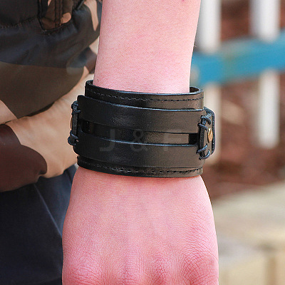Cowhide Cord Wide Cord Bracelets BJEW-P0001-11B-1