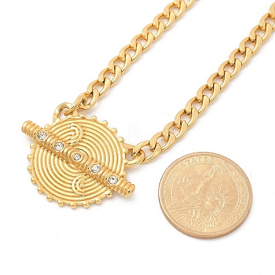 304 Stainless Steel Crystal Rhinestone Flat Round Pendant Twisted Chain Necklaces for Women LS-STAS-Z117-11G-1