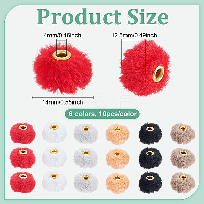 60Pcs 6 Colors Imitation Mink Fur European Beads FIND-FG0004-37B-1