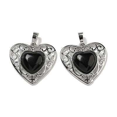 Natural Obsidian Peach Love Heart Pendants G-G158-01L-1