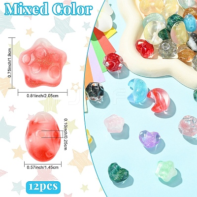 12Pcs 4 Styles Transparent Resin Beads RESI-YW0005-79-1