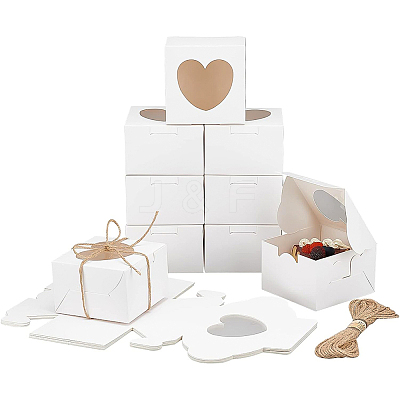 20Pcs Square Paper Cardboard Bakery Boxes CON-BC0002-34B-1