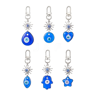 Horse Eye/Heart/Star/Hamsa Hand/Flat Round with Evil Eye Lampwork Pendant Decorations HJEW-JM01997-1