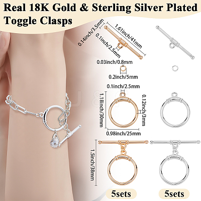 10Pcs 2 Colors Brass Toggle Clasps KK-BBC0021-22A-1