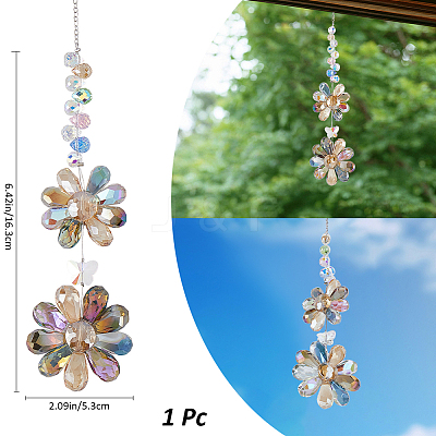 Glass Beaded Flower Hanging Suncatchers AJEW-WH20020-064A-1