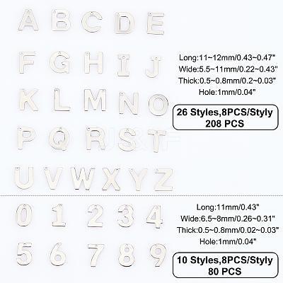 288Pcs 36 Style 304 Stainless Steel Alphabet LetterA~Z Charms and Number 1~9 Charms STAS-DC0002-31-1