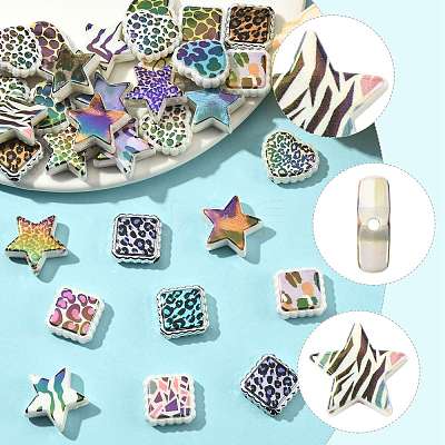 30Pcs UV Plating Printed Opaque Acrylic Beads OACR-FS0002-59-1