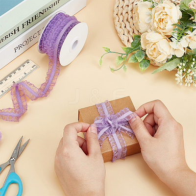 Nylon Pleated Elastic Mesh Lace Ribbon OCOR-WH0086-96C-1