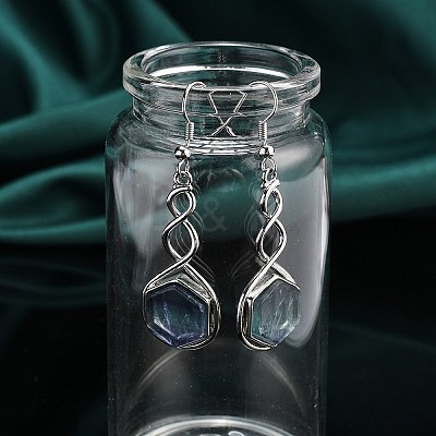 Hexagon Natural Fluorite Dangle Earrings EJEW-K298-01P-10-1