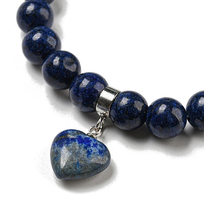 8.5mm Round Natural Lapis Lazuli Dyed Beaded Stretch Bracelets BJEW-C074-01K-1