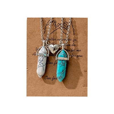 2Pcs 2 Style Synthetic Turquoise Hexagon Pendant Necklaces Set PW-WG74128-06-1