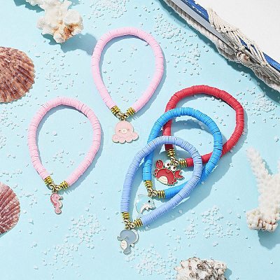 Polymer Clay Heishi Surfer Stretch Bracelet BJEW-JB09702-1