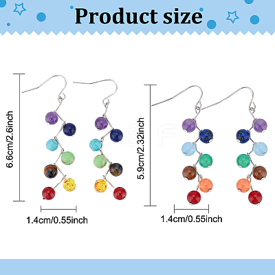 2 Pairs 2 Style Dyed Natural & Synthetic Mixed Gemstone Round Beaded Dangle Earrings EJEW-AN0002-78-1