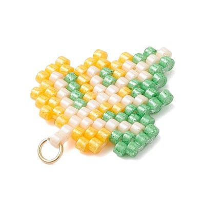 Glass Seed Beaded Maple Leaf Pendants PALLOY-MZ00889-03-1