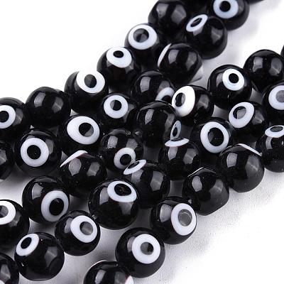 Handmade Evil Eye Lampwork Round Bead Strands LAMP-L055-8mm-08-1
