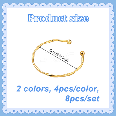 8Pcs 2 Colors Alloy Open Cuff Bangles BJEW-GO0002-26-1