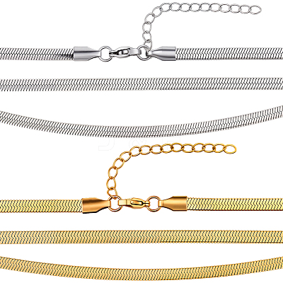4Pcs 2 Colors 304 Stainless Steel Herringbone Chain Necklaces NJEW-BBC0001-45-1