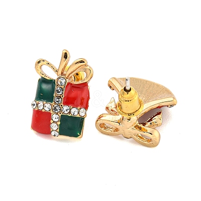 Christmas Alloy Crystal Rhinestone Asymmetrical Stud Earrings for Women EJEW-M256-01A-G-1