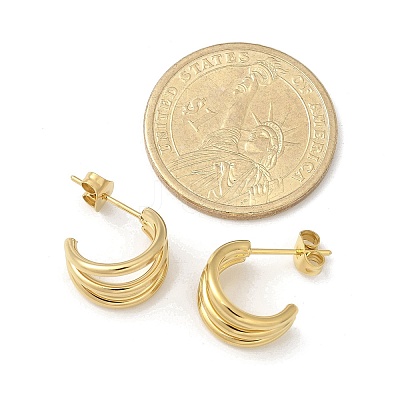 304 Stainless Steel Triple C-Shaped Stud Earrings for Women EJEW-C096-68G-01-1