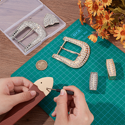 2Sets 2 Colors Alloy Buckle with Rhinestonr Sets AJEW-BC0007-48-1
