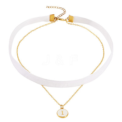 Alloy Enamel Letter Pendant Single Face White Velvet Ribbon & Brass Chain Double Layered Choker Necklaces NJEW-TAC0035-1