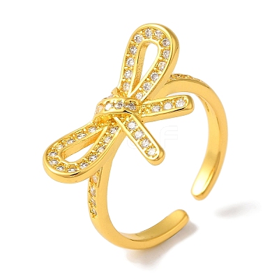 Bowknot Brass Micro Pave Clear Cubic Zirconia Open Cuff Rings for Women LS-RJEW-C098-27G-1