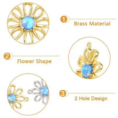 2Pcs 2 Colors Brass with Synthetic Opal Flower Links/Connectors KK-YW0004-45-1