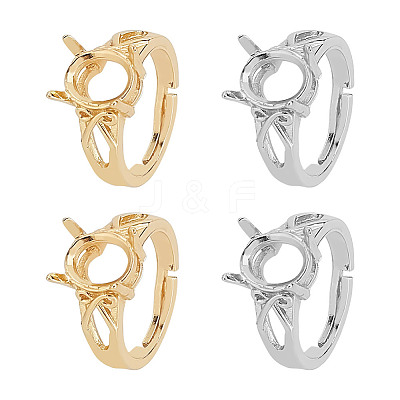 4Pcs 2 Color Adjustable Brass Solitaire Ring Settings KK-AR0003-80-1