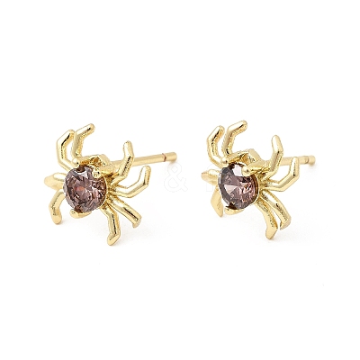 Spider Brass Micro Pave Cubic Zirconia Stud Earrings EJEW-L306-04G-02-1