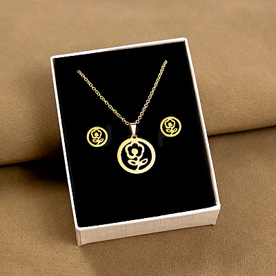 304 Stainless Steel Pendant Necklaces & Stud Earrings Sets WG82A44-27-1