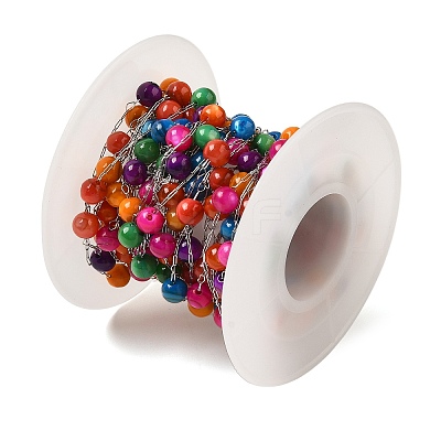 304 Stainless Steel Cable Chains with Dyed Shell Beads STAS-B067-04B-04-1