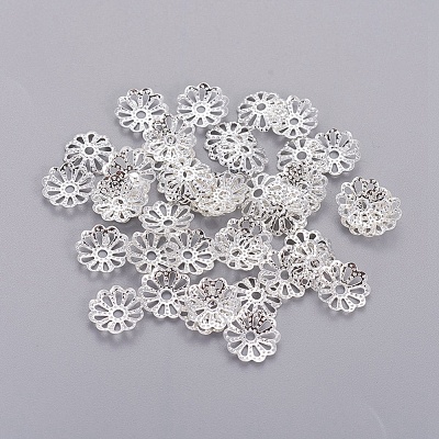 Silver Color Plated Filigree Flower Iron Fancy Bead Caps X-IFIN-E191Y-S-1