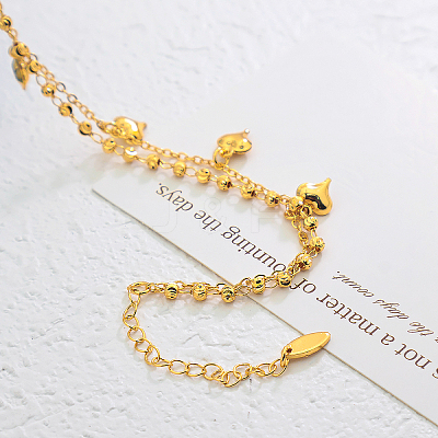 Vintage Beach Brass Heart Tassel Double Layer Chain Anklets for Women VK8892-1