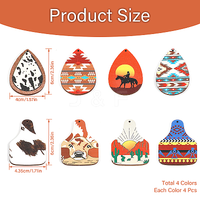 32Pcs 8 Style Single Face Printed Basswood Big Pendants WOOD-CA0001-61-1
