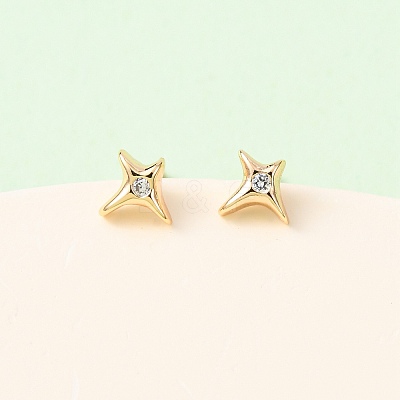 Brass Micro Pave Clear Cubic Zirconia Star Stud Earrings EJEW-L278-06G-1