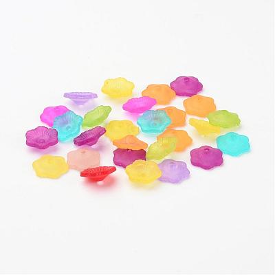 Mixed Frosted Flower Shaped Transparent Acrylic Bead Caps X-PAF087Y-1