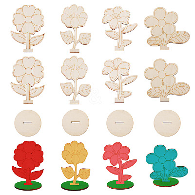 20Pcs 4 Styles Flower Unfinished Wood Display Decorations for DIY Painting Decoration Crafts DJEW-TA0001-38-1