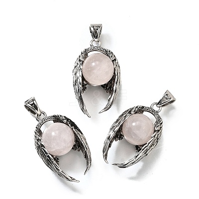 Natural Rose Quartz Round Pendants G-K339-03AS-08-1