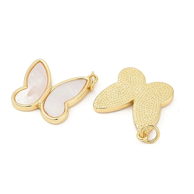 Brass Pave Natural White Shell Pendants KK-U058-30G-02-1