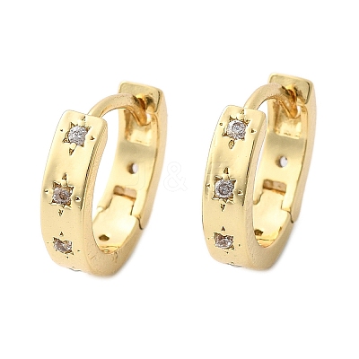 Clear Cubic Zirconia Star Hoop Earrings EJEW-K093-22G-1