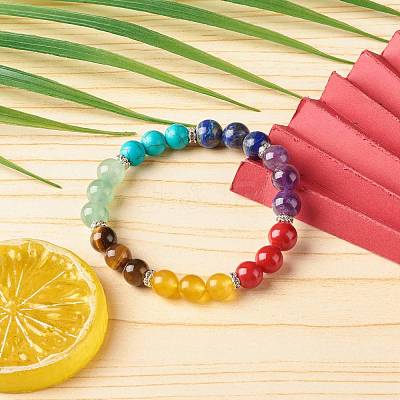 7 Chakra Reiki Yoga Bracelet for Girl Women BJEW-TA00020-1