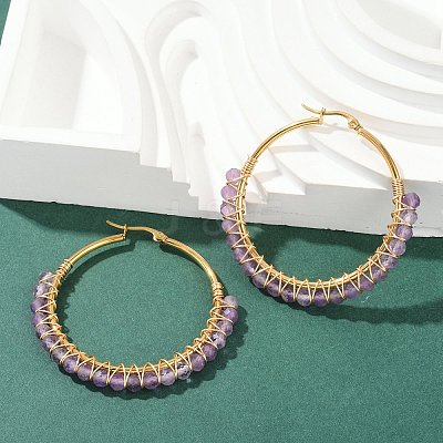 Beaded Hoop Earrings X-EJEW-JE03830-02-1