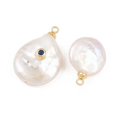 Brass Micro Pave Cubic Zirconia with Natural Pearl Pendants KK-Z146-07C-05-1