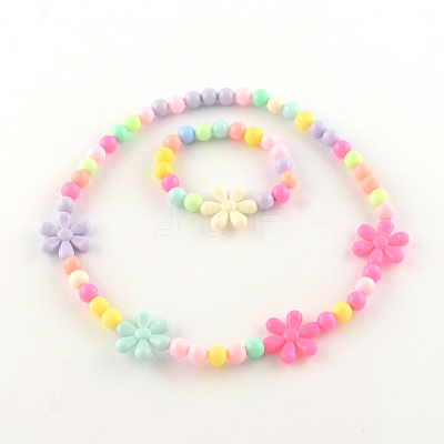 Flower Acrylic Pendant Necklaces and Stretch Bracelets Jewelry Sets X-SJEW-R048-05-1