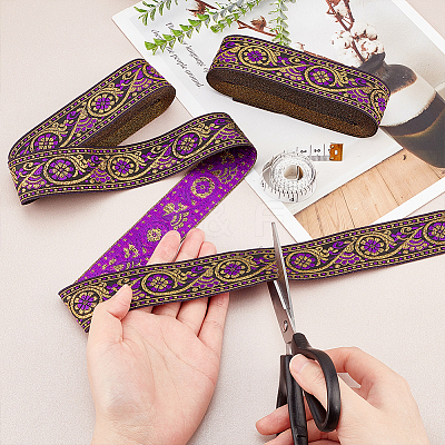 Ethnic Style Embroidery Polyester Ribbons OCOR-WH0070-10F-07-1